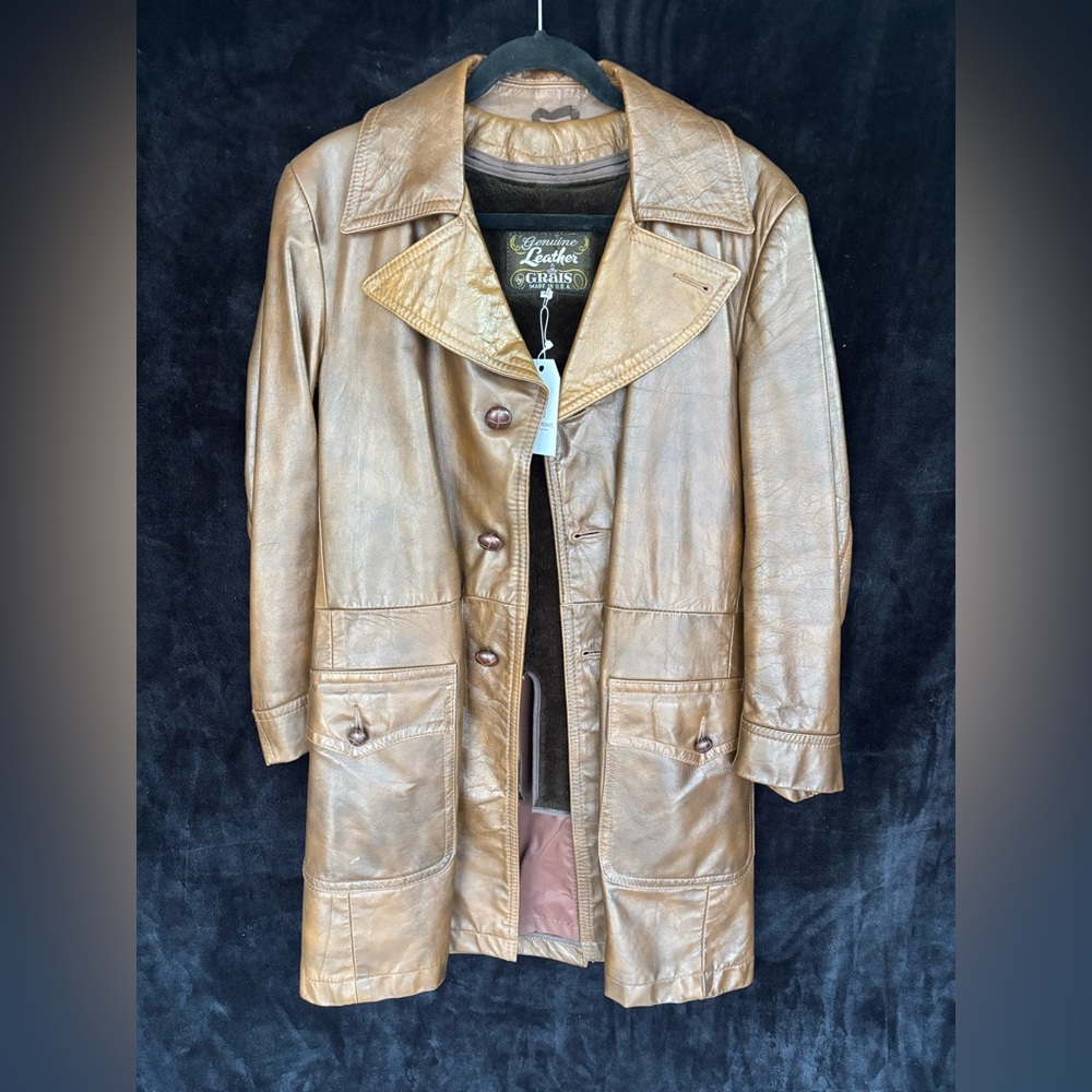 Vintage 1970s Grais Leather Car Coat | Size 38 | Made in USA